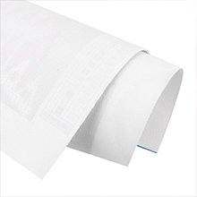 Rolled white diamond painting canvas with grid lines visible on the surface, isolated on white background.