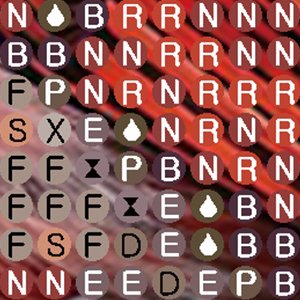 Diamond painting canvas with symbols and color dots, close-up view of pattern grid.