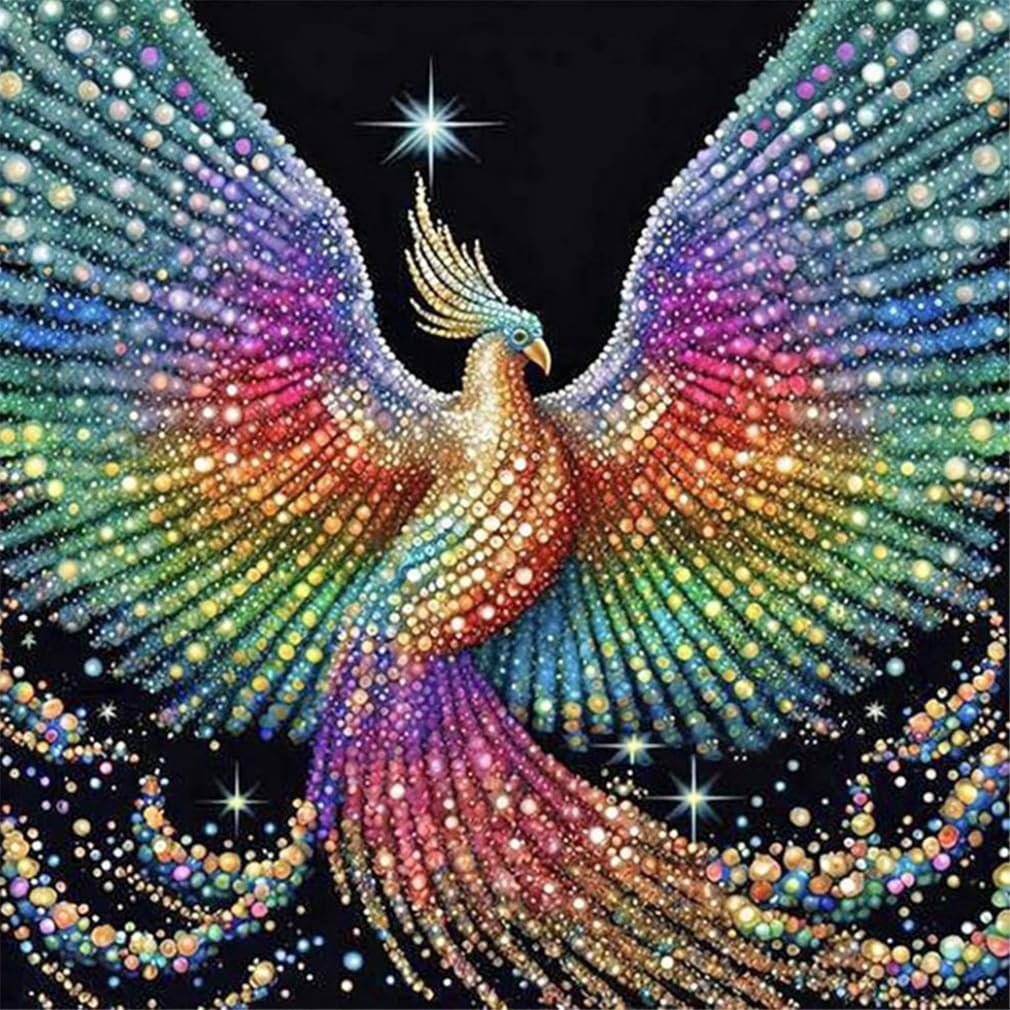 Colorful phoenix diamond painting kit with full drill round resin rhinestones and tools