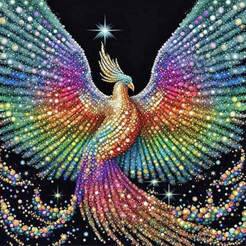 Colorful phoenix diamond painting kit with full drill round resin rhinestones and tools