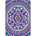 Mandala diamond painting design with intricate patterns in purple and blue hues, close-up view.