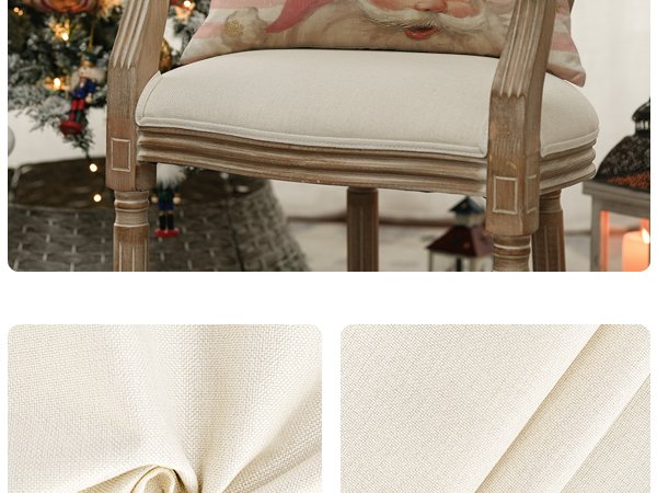 Christmas pillow cover with Santa Claus design on a chair with festive decorations