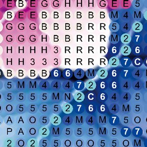 Diamond painting grid with color codes and numbers, close-up view.