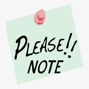 Light green sticky note with pink pushpin, reads 'PLEASE!! NOTE' in black cursive and block letters.