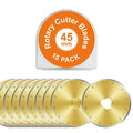 15-pack of 45mm rotary cutter blades in a clear plastic case with an orange label.