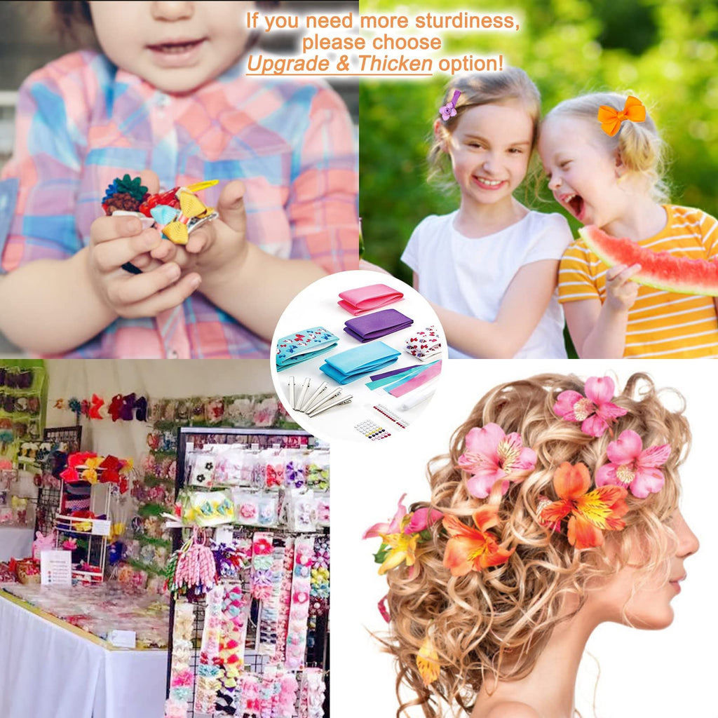 Collage of hair clips and craft supplies, including children playing, a display of hair accessories, and a woman's styled hair with flowers.