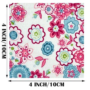 Four inch square fabric swatch with multicolored abstract floral pattern, white background