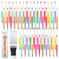 Assortment of colorful DIY beadable pens and black ink refill cartridges, with one pen featuring a butterfly charm.