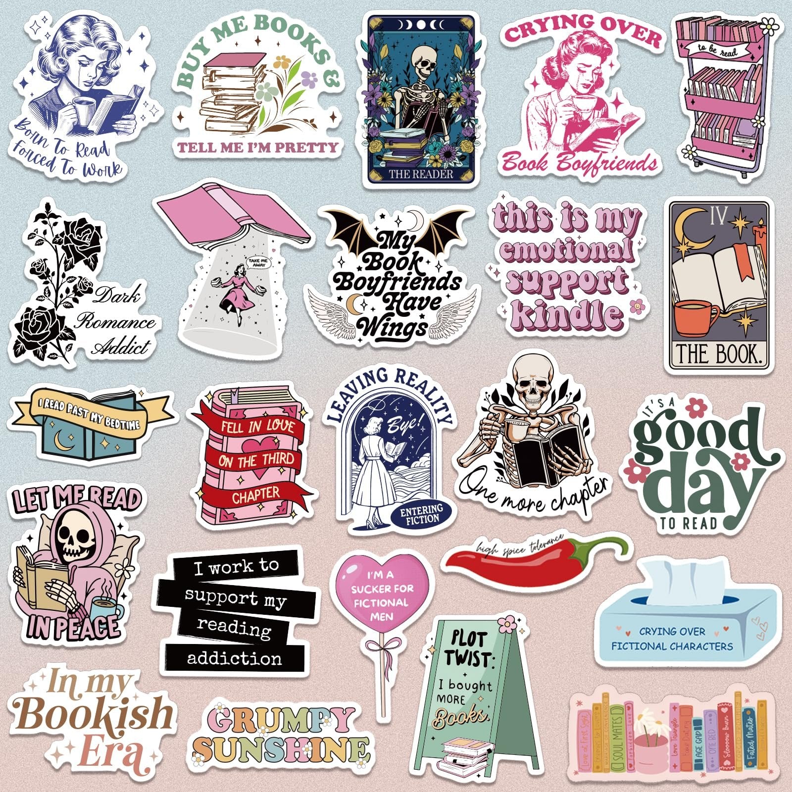 A collection of 150 romance book themed stickers with various illustrations and text.