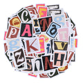 Pile of retro alphabet stickers with letters A, C, G, H, K, N, P, T, V, Z and others.