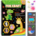 Foil craft kit cover with dinosaur and giraffe illustrations, includes instructions for peel, press, and sparkle.