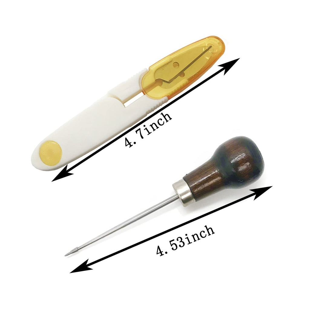 Bookbinding awl and folding tool with size indicators