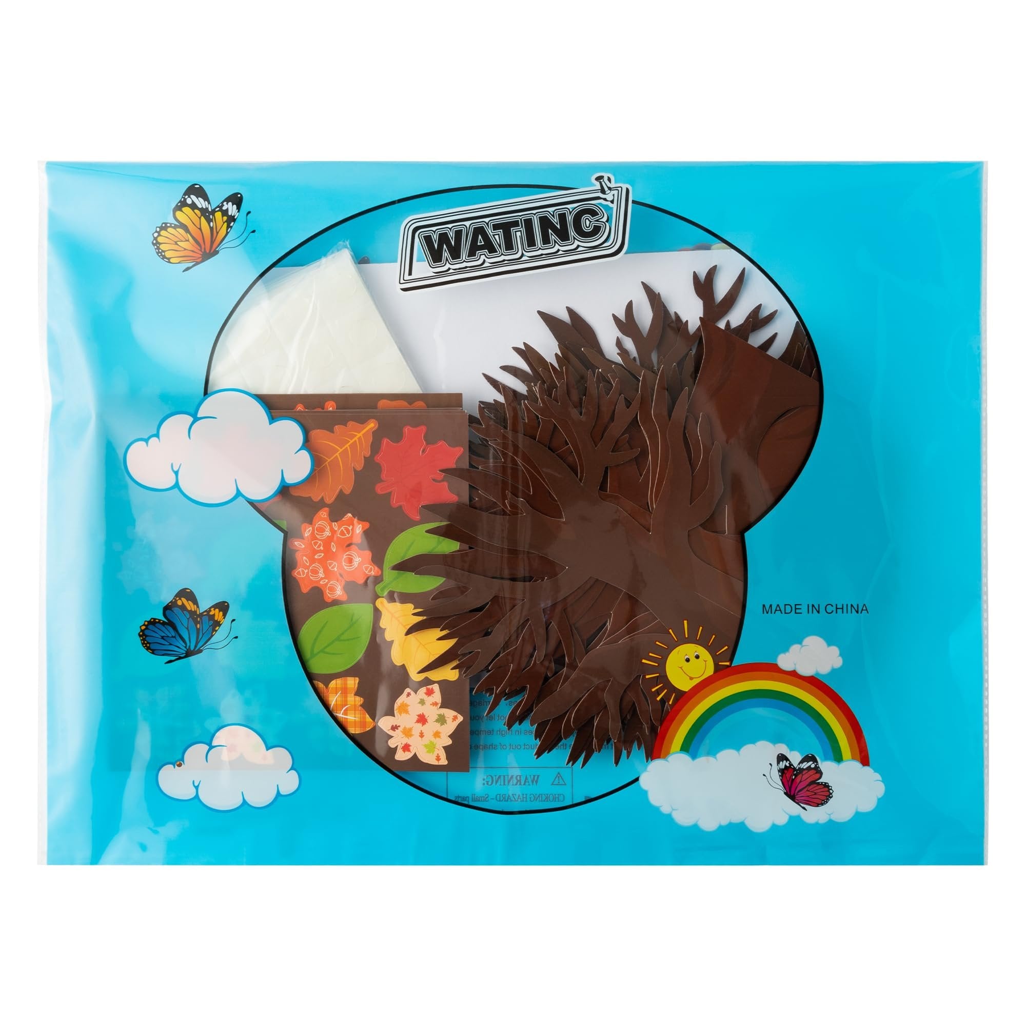 Fall thankful trees craft kit packaging showing brown tree branches and colorful autumn leaves.
