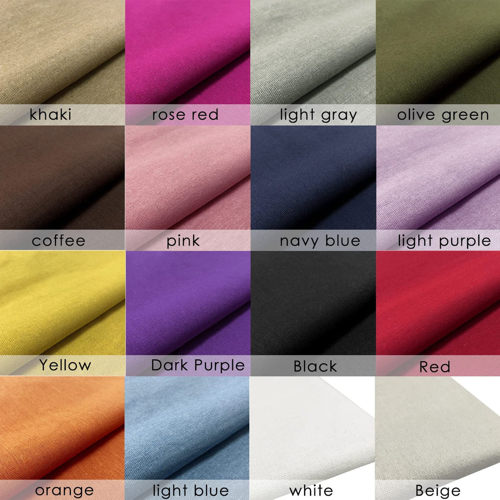 Collage of 16 fabric squares in various colors, each labeled with its color name.