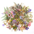 Assortment of pre-cut botanical PET stickers featuring pressed flowers and leaves in various colors