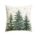 Christmas trees and snowflakes on a square pillow cover, front view
