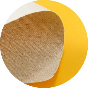 Rolled canvas texture detail against a yellow background