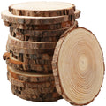 Stack of 17 unfinished wood slices with bark, natural pine discs for crafts and centerpieces