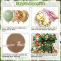 Jungle safari balloon arch garland kit assembly steps with sage green, brown, and animal print balloons.