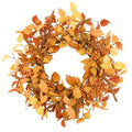 18 inch artificial fall wreath with eucalyptus leaves and orange berries on a white background
