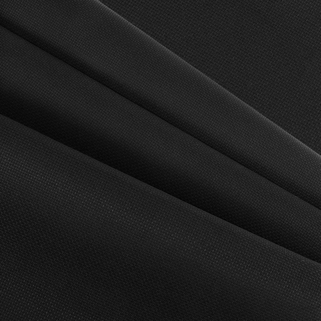 Black Aida cloth cross stitch fabric folded to show texture and weave, close-up detail.