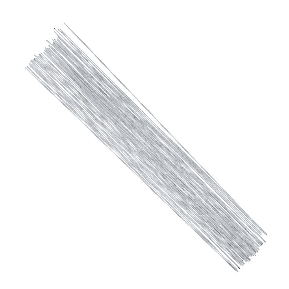 Bundle of 18 gauge white floral stem wires, 16 inches long, on a white background.