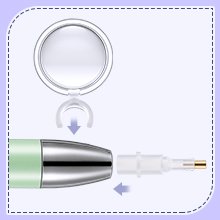 Diamond painting light pen assembly instructions showing a pen tip and a cap being attached.