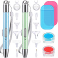 Diamond painting tool set with two LED pens, replacement heads, anti-slip mats, and clay storage cases.
