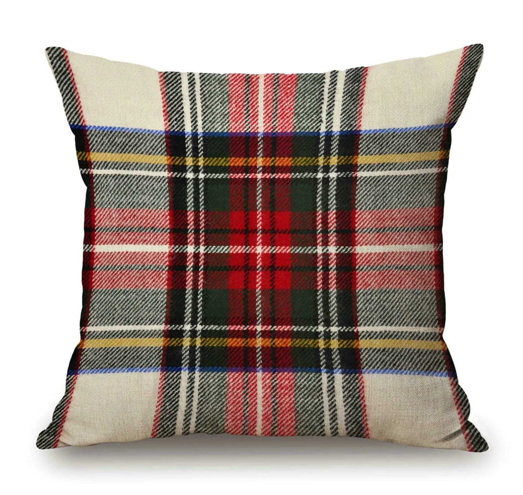 18x18 inch red and white plaid throw pillow cover with a hidden zipper, shown from the front.
