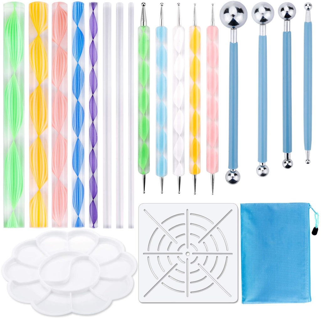 Mandala dotting tools set including styluses, rods, stencil, palette and zip pouch