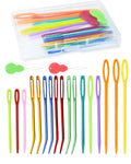 Set of 19 yarn needles and threaders in a clear plastic case, with needles laid out below.