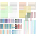 Assortment of transparent sticky notes and page markers in various shapes and colors