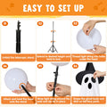 Step-by-step guide for assembling light-up ghost Halloween decoration, showing stand, light string, and ghost body.