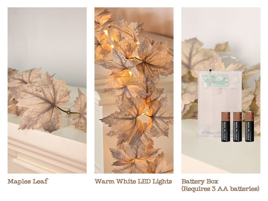 Autumn maple leaf garland with warm white LED lights and battery box