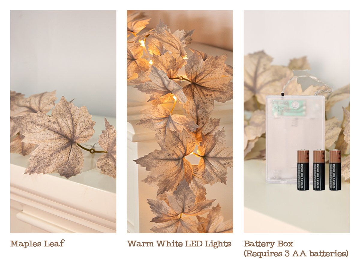 Autumn maple leaf garland with warm white LED lights and battery box