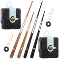 Two high torque clock movements with walnut wood and black clock hands, plus hardware, arranged on a white background.