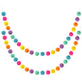 Two colorful wool felt ball garlands on white background, each with 24 balls.