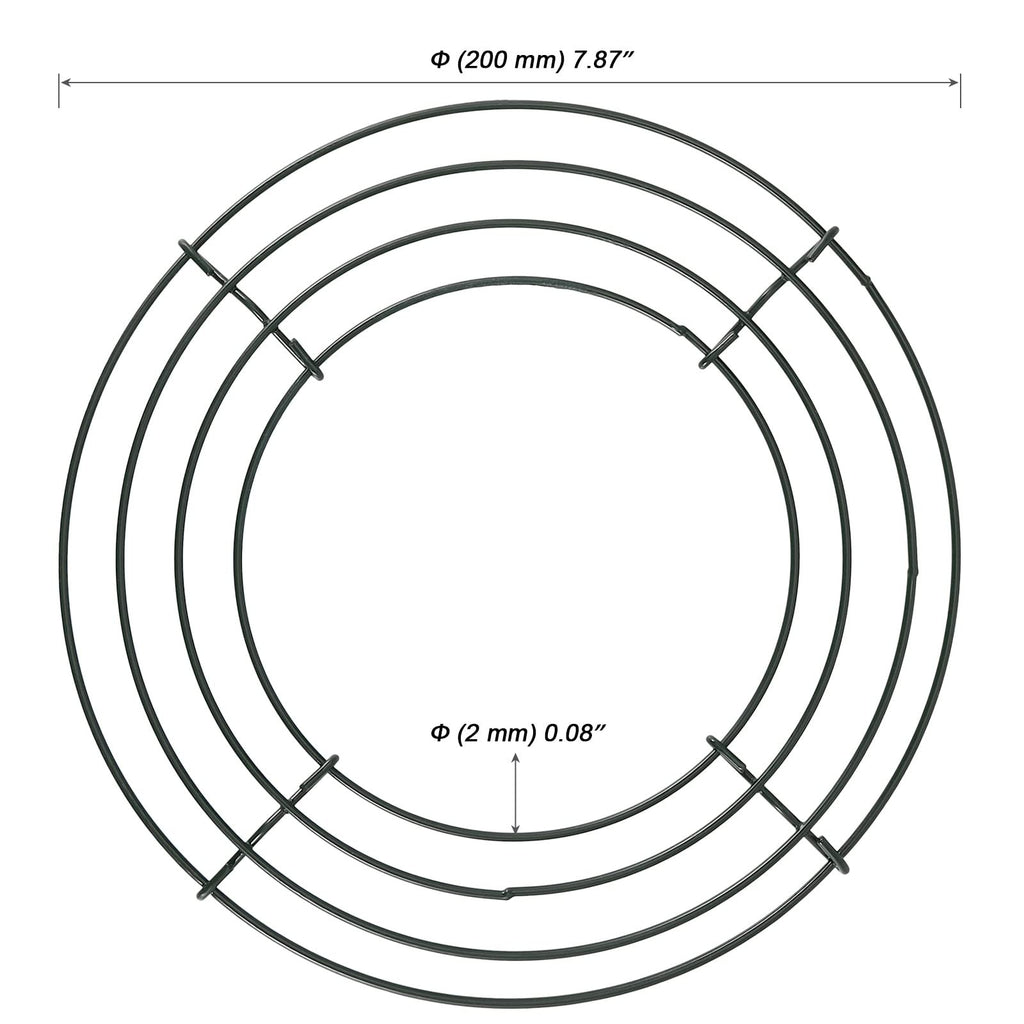 Round wire wreath frame with dimensions indicated, shown from above on a white background.