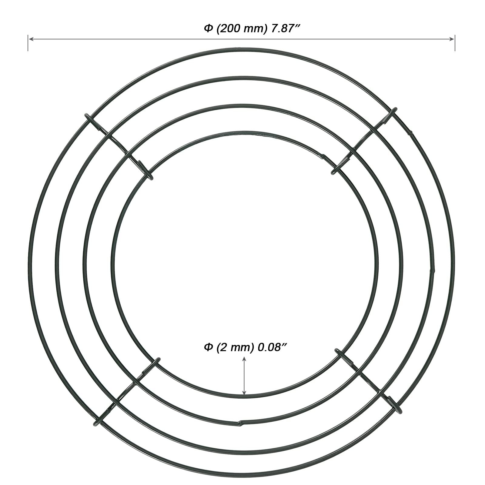 Round wire wreath frame with dimensions indicated, shown from above on a white background.