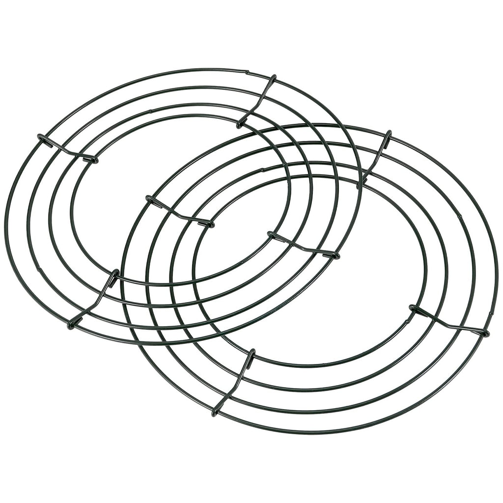 Two green wire wreath frames on a white background, showing their circular shape and wire construction.