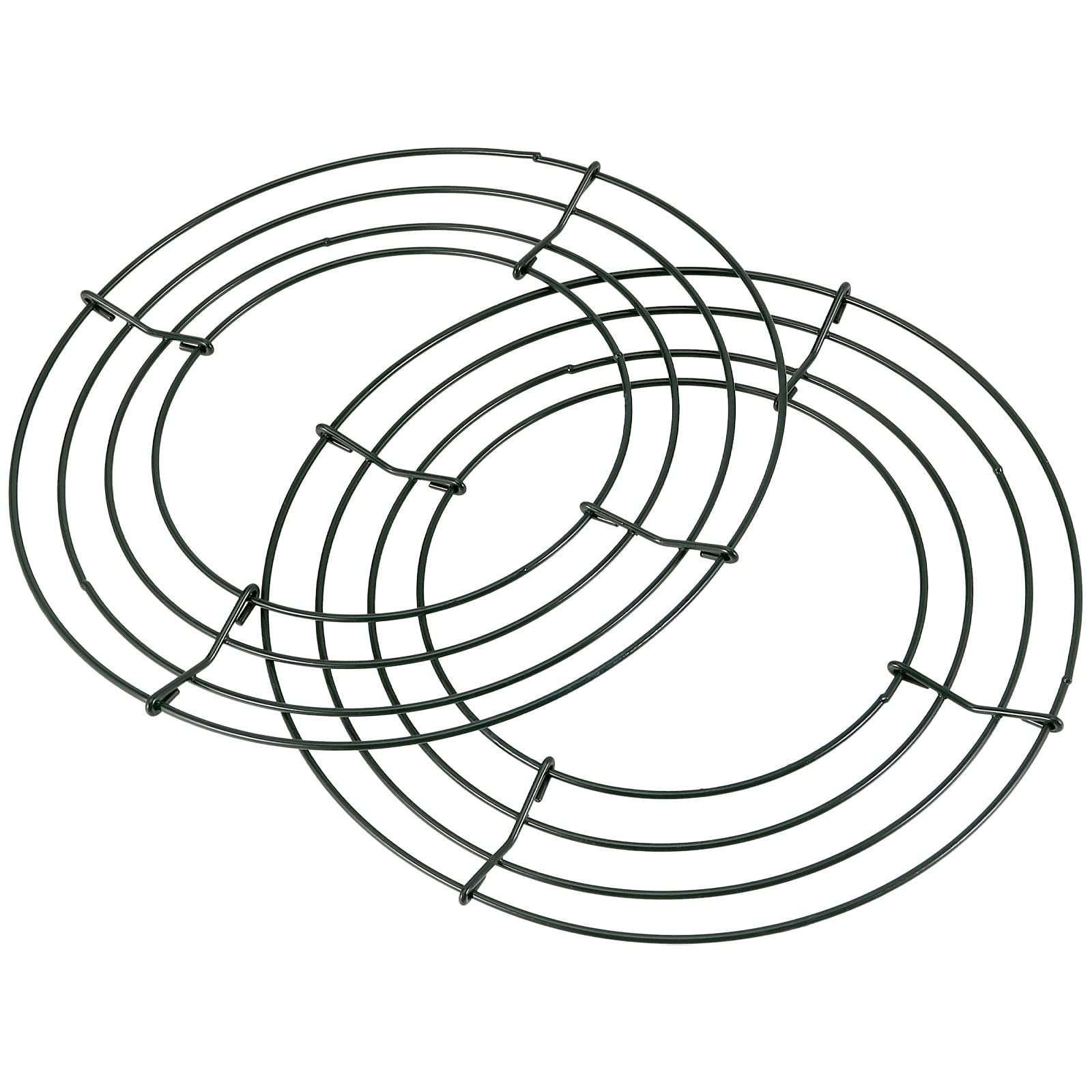 Two green wire wreath frames on a white background, showing their circular shape and wire construction.