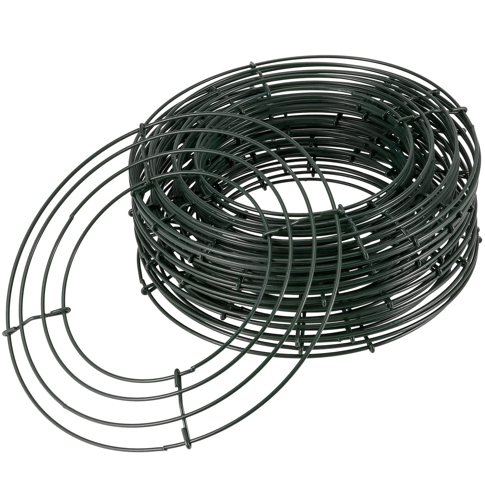 Stack of 20 green wire wreath frames, 8 inches round, on a white background.