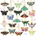 Collection of 20 diamond painting butterfly keychains in various colors and designs, each with a gold chain and clasp.