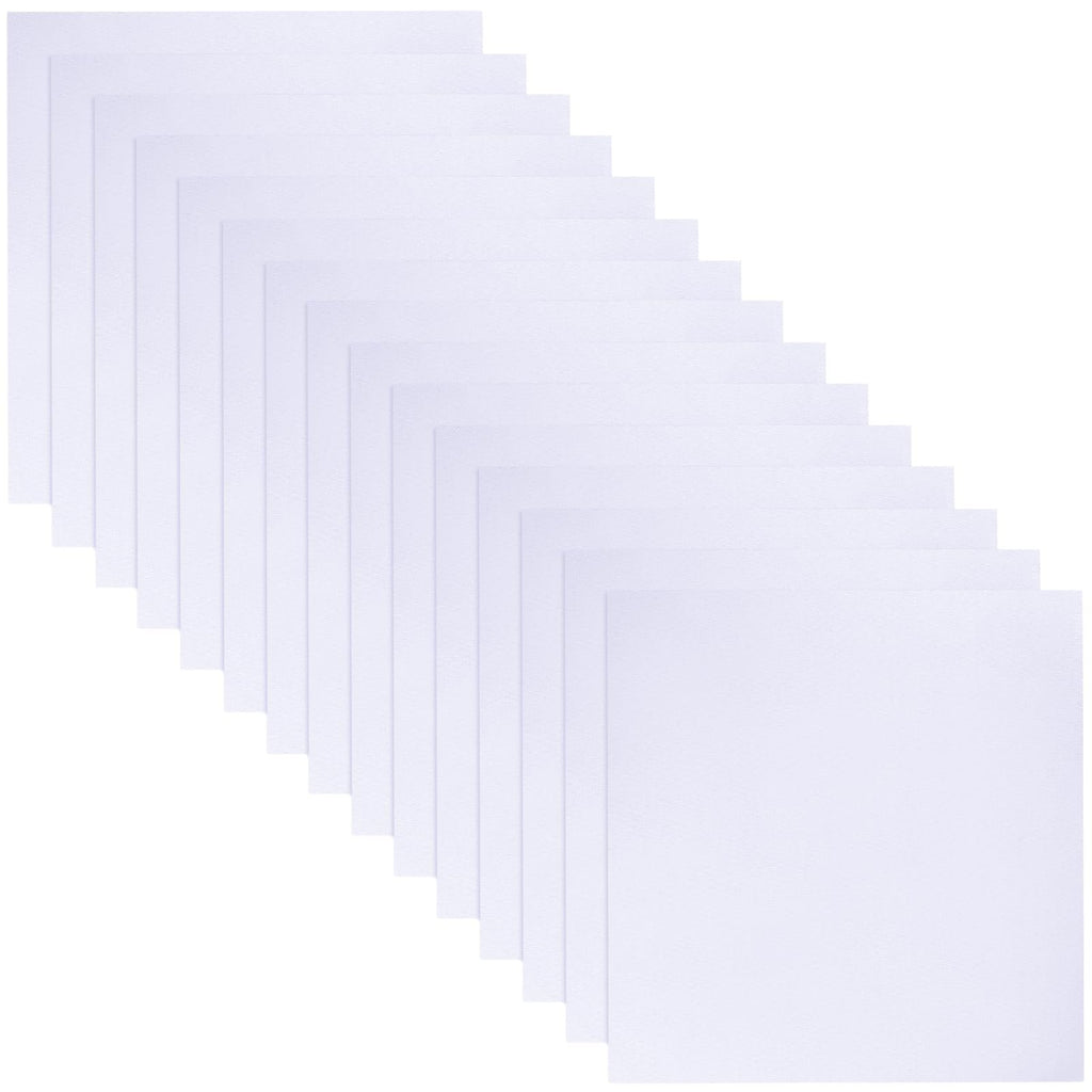 Stack of 20 white 10x10 inch cotton fabric squares for crafts, angled view