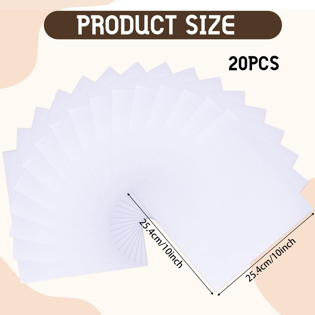 Stack of 20 white cotton fabric squares, each 10x10 inches, shown fanned out with size dimensions indicated.