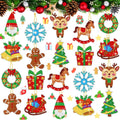Collection of 20 diamond painting Christmas ornaments including reindeer, gingerbread men, snowflakes, trees, bells, and wreaths.