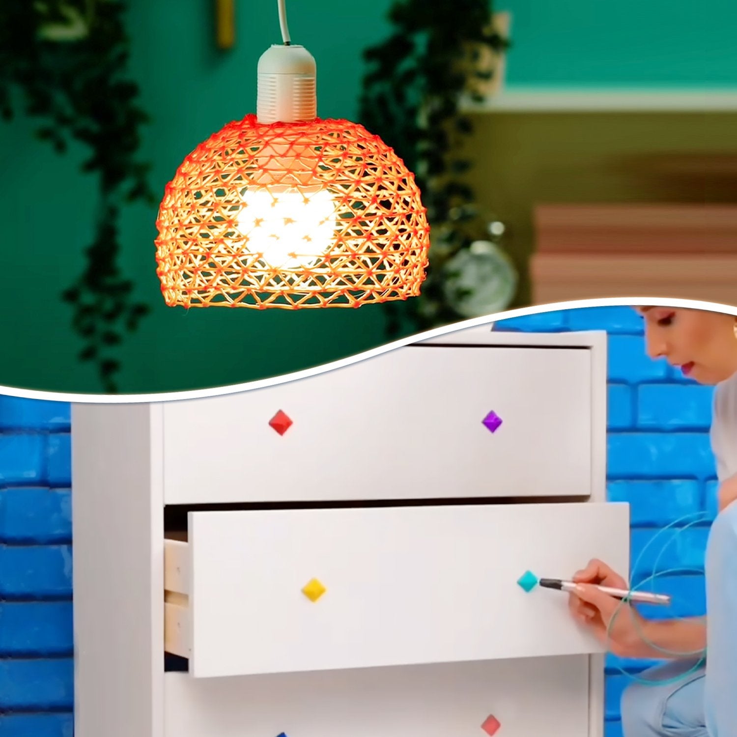 3D pen filament used to create a decorative lampshade and embellish a dresser