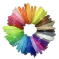Circle arrangement of 20 spools of 1.75mm PLA 3D pen filament in random colors against a white background.