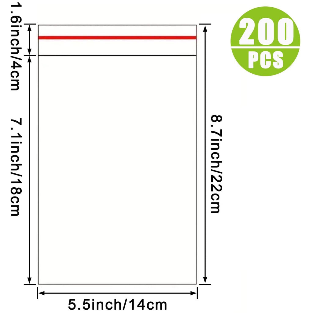 Clear cellophane bag with dimensions labeled, showing 200 pieces count.