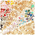 Assortment of 200 mixed metal and enamel jewelry charms in various shapes and colors, including fruits, animals, and symbols.